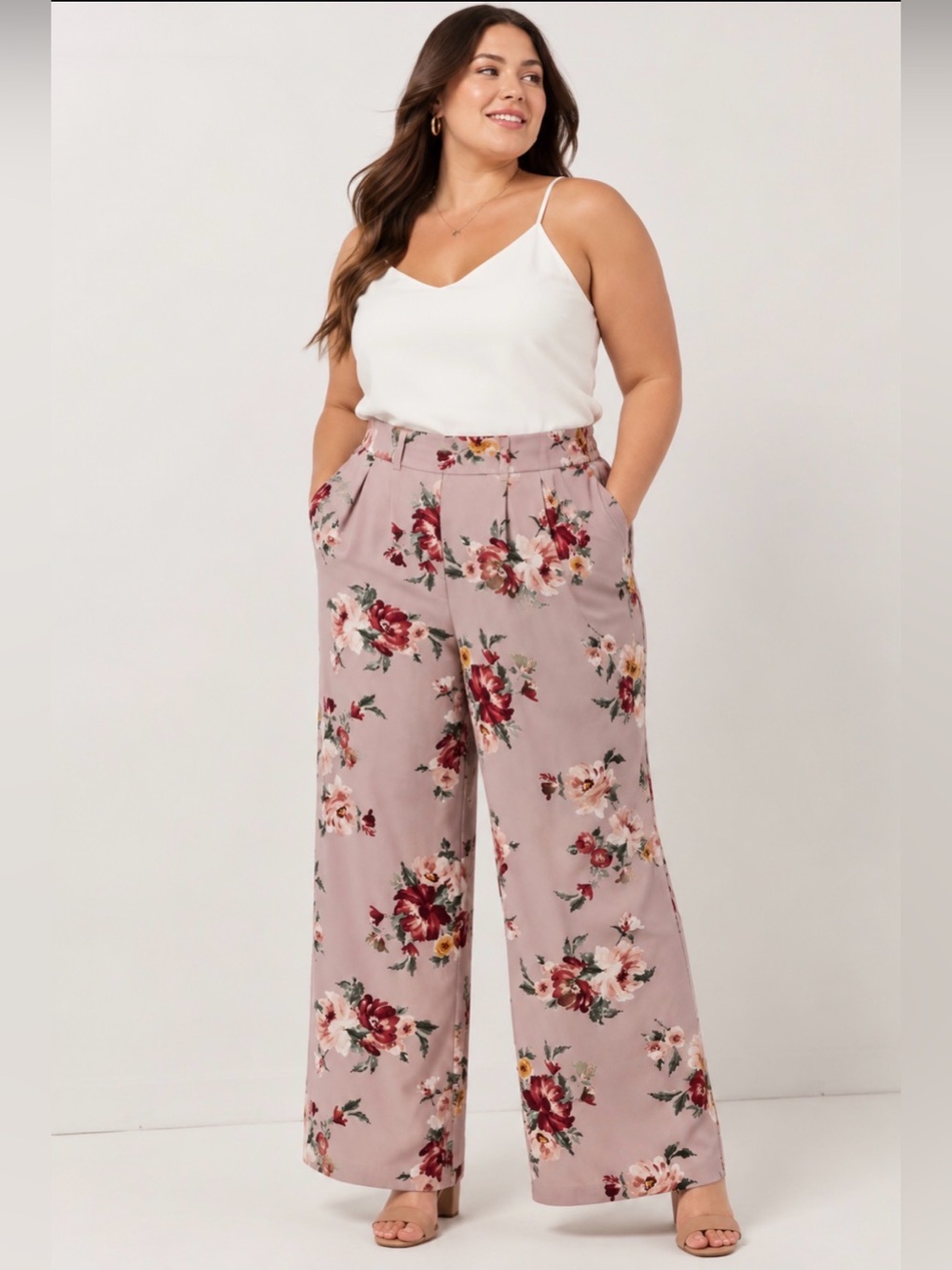 Torrid Lilac Floral Crepe Wide Leg Pants Size 0 (Large 12) High Rise Pull-On